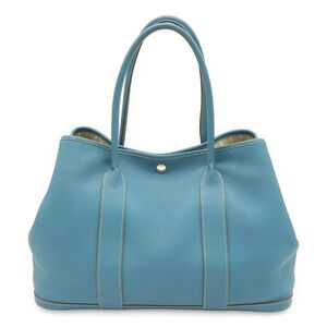 HERMES Garden PM Tote Bag, Handbag, Shoulder Negonda Leather, Blue Jean (Ligh...